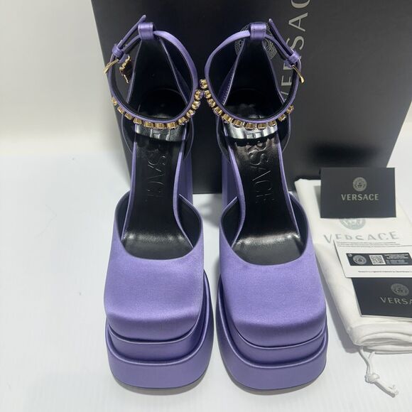 Versace Aevitas IT 38 US 8 Platform Purple Orchid Satin Pump Crystal NWB $1,575 - Picture 7 of 14
